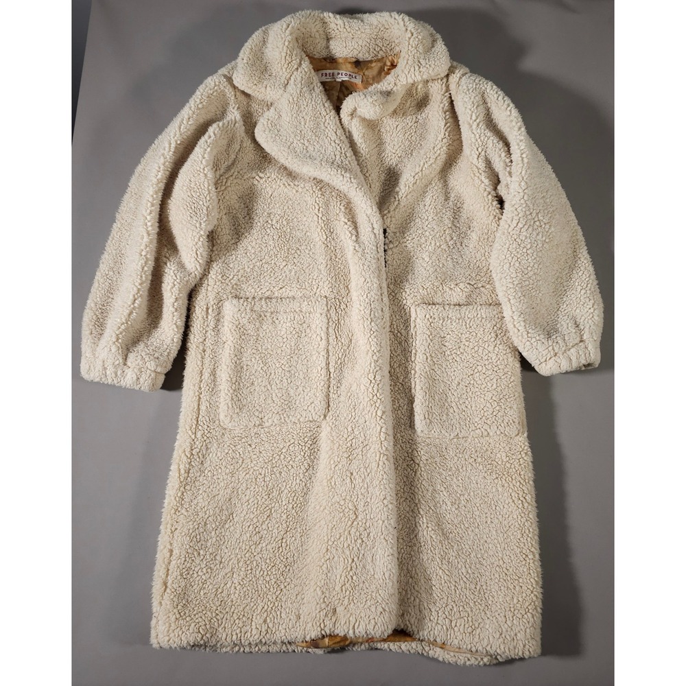 Free People Tessa Teddy Coat Women XS‎ Ivory Sherpa Longline Faux Fur Jacket